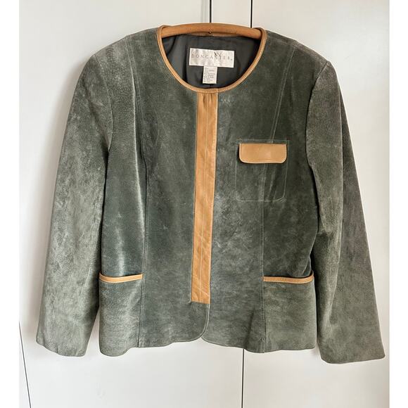 Vintage Doncaster Suede Leather Jacket Sage Green Snap Front Classic Chic Size M - Picture 3 of 12